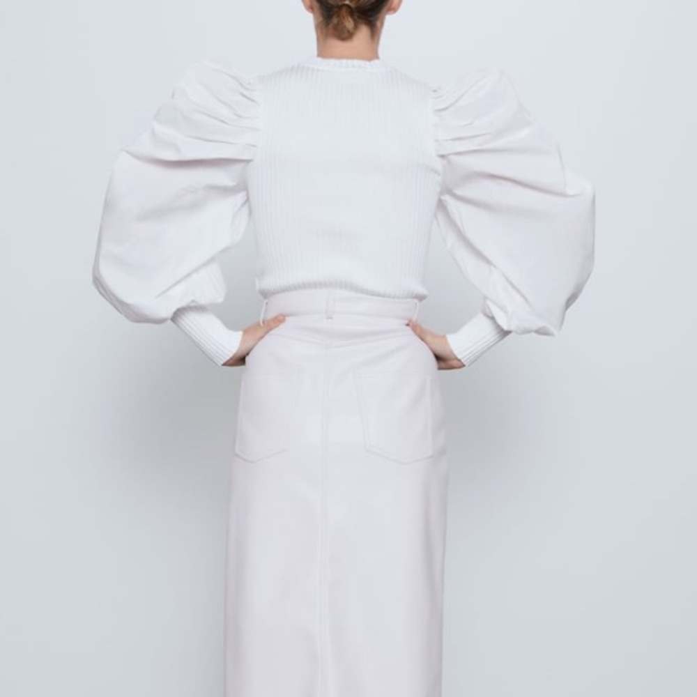 Zara white knit top with balloon shoulders - Picture 6 of 7